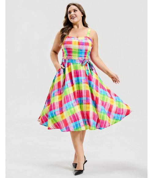Plus Size Rainbow Plaid Lori Swing Dress