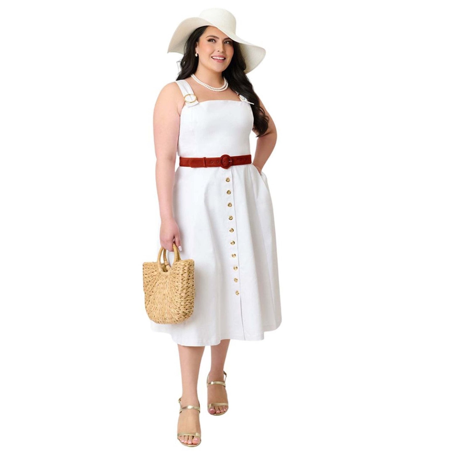 Barbie™ x Unique Vintage Plus Size White Picnic Perfect Midi Dress