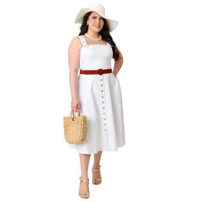 Barbie™ x Unique Vintage Plus Size White Picnic Perfect Midi Dress