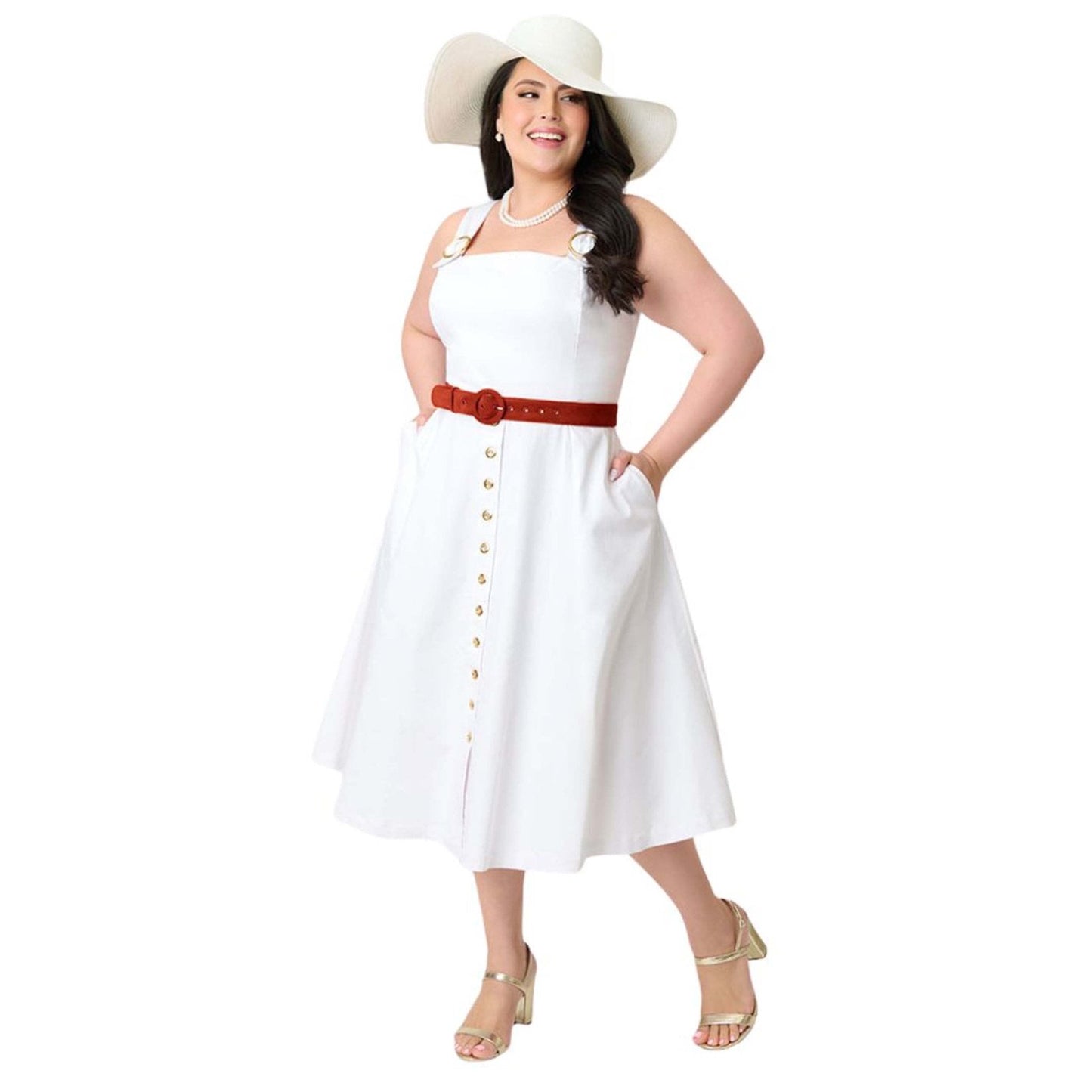 Barbie™ x Unique Vintage Plus Size White Picnic Perfect Midi Dress