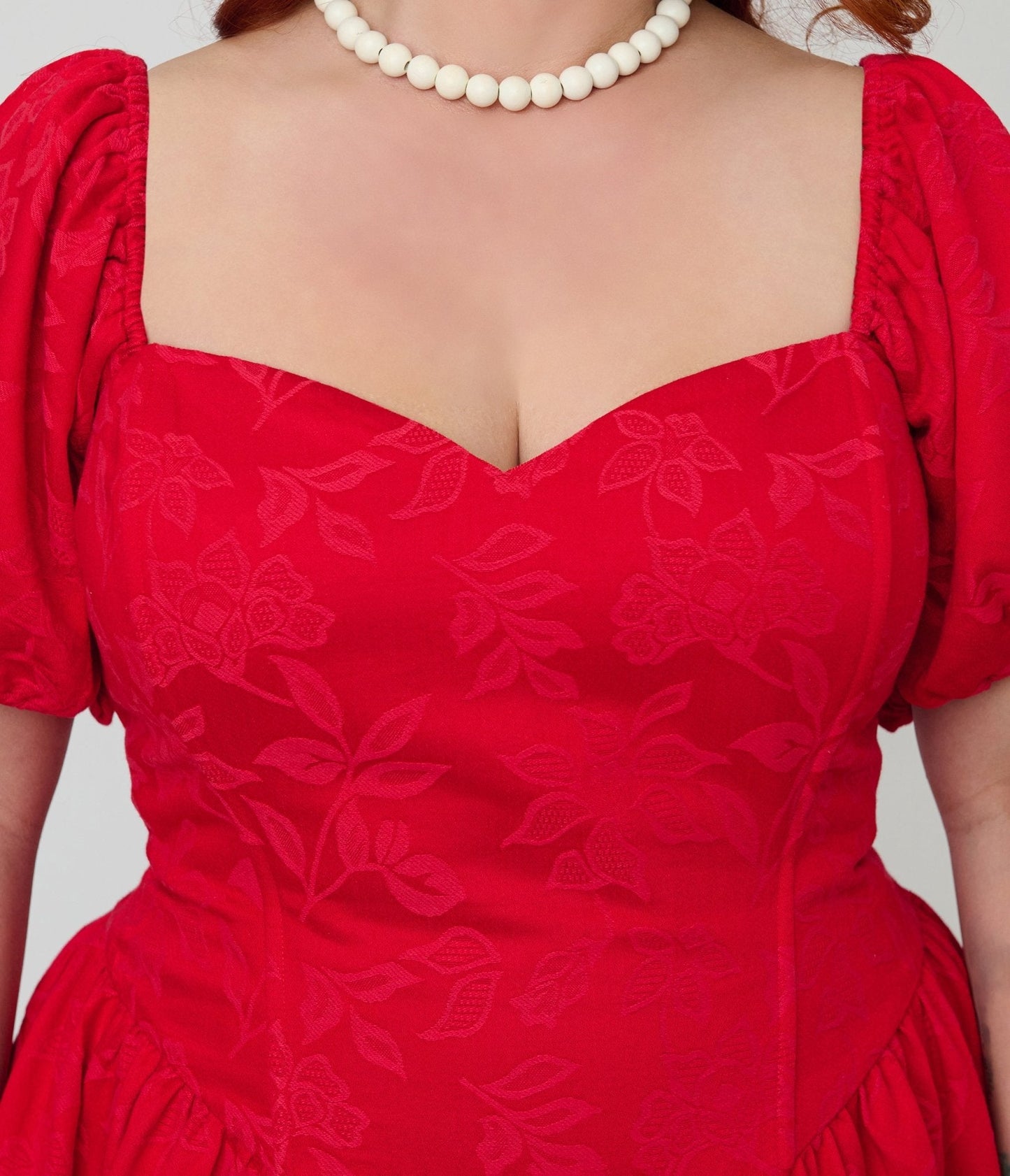 Smak Parlour Plus Size Red Brocade Sweetheart Swing Dress