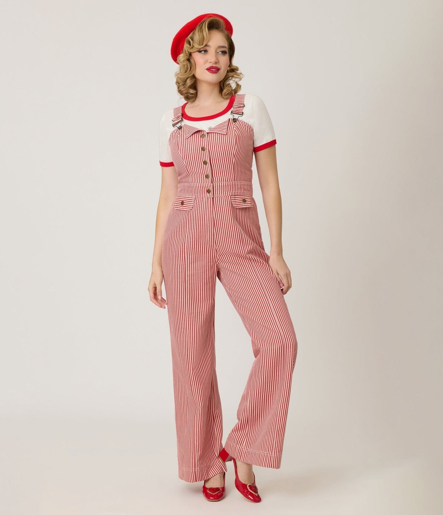 Smak Parlour Red & White Striped Wide Leg Dungarees