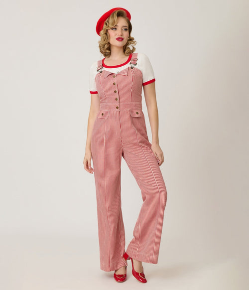 Smak Parlour Red & White Striped Wide Leg Dungarees
