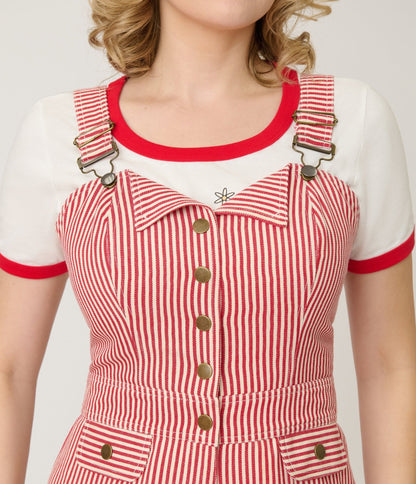 Smak Parlour Red & White Striped Wide Leg Dungarees