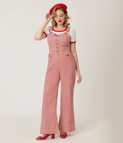 Smak Parlour Red & White Striped Wide Leg Dungarees