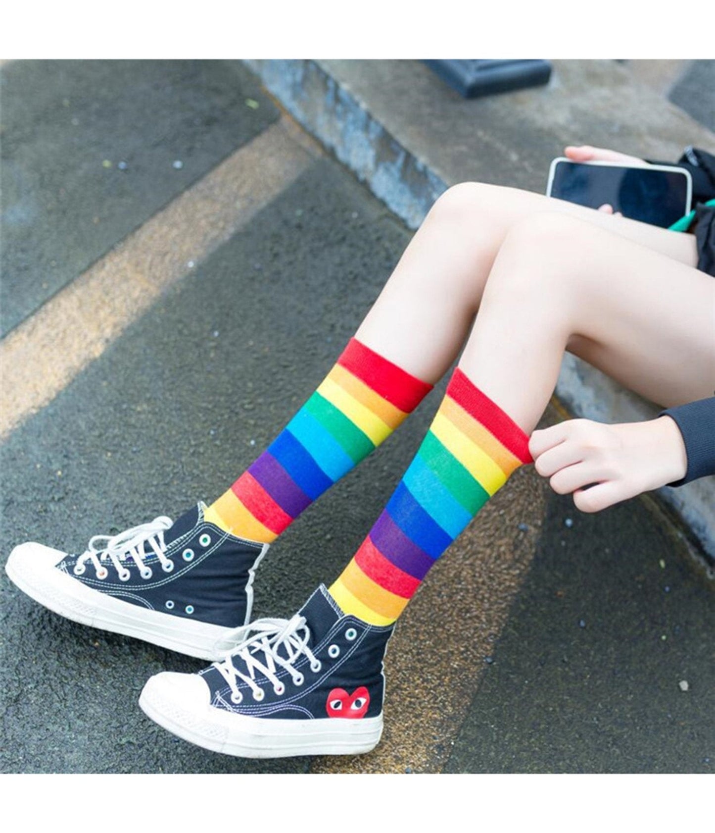 Rainbow Stripe Knee Socks