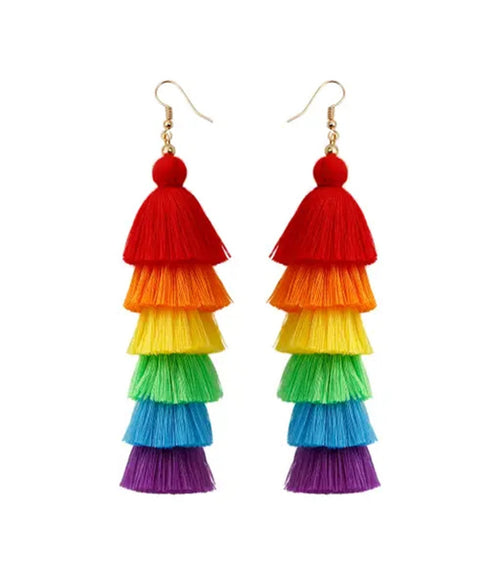 Rainbow Tiered Tassel Earrings
