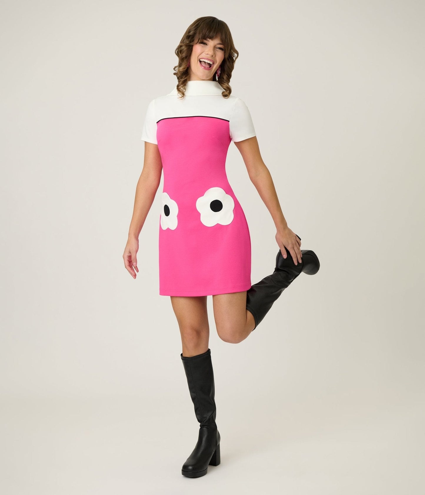 Smak Parlour Hot Pink & White Flower Pocket Dress