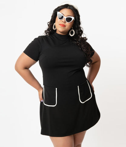 Smak Parlour Plus Size Black Mock Turtleneck Wave Maker Dress