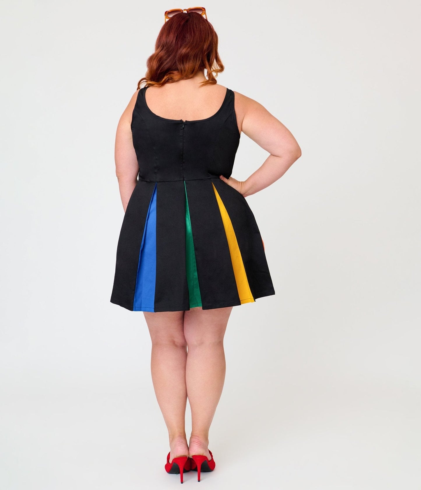 Smak Parlour Plus Size Black & Rainbow Pleated Skirted Romper