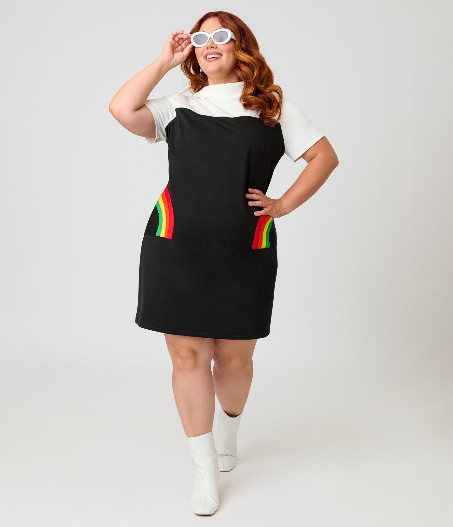 Smak Parlour Plus Size Black & Rainbow Pockets Shift Dress