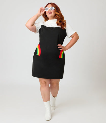 Smak Parlour Plus Size Black & Rainbow Pockets Shift Dress