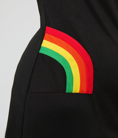 Smak Parlour Plus Size Black & Rainbow Pockets Shift Dress