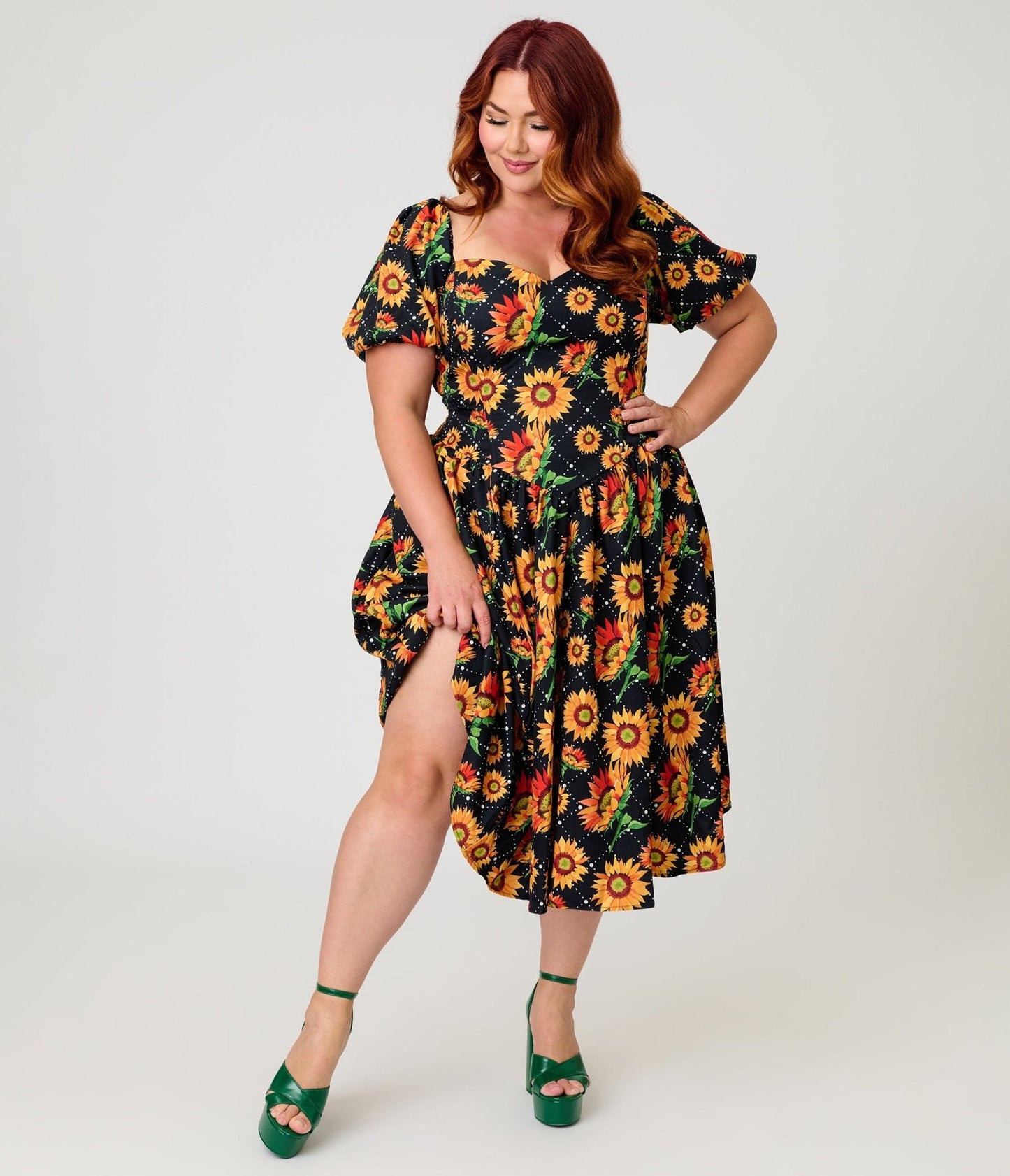 Smak Parlour Plus Size Black & Sunflower Sweetheart Swing Dress