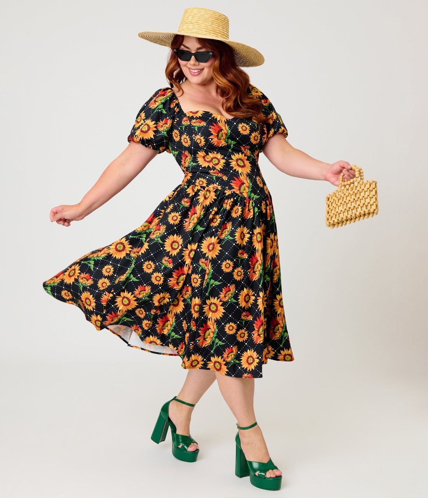Smak Parlour Plus Size Black & Sunflower Sweetheart Swing Dress