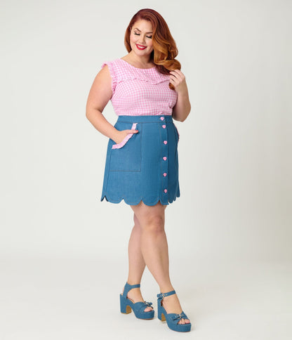Smak Parlour Plus Size Pink Gingham Ruffle Cotton Blouse