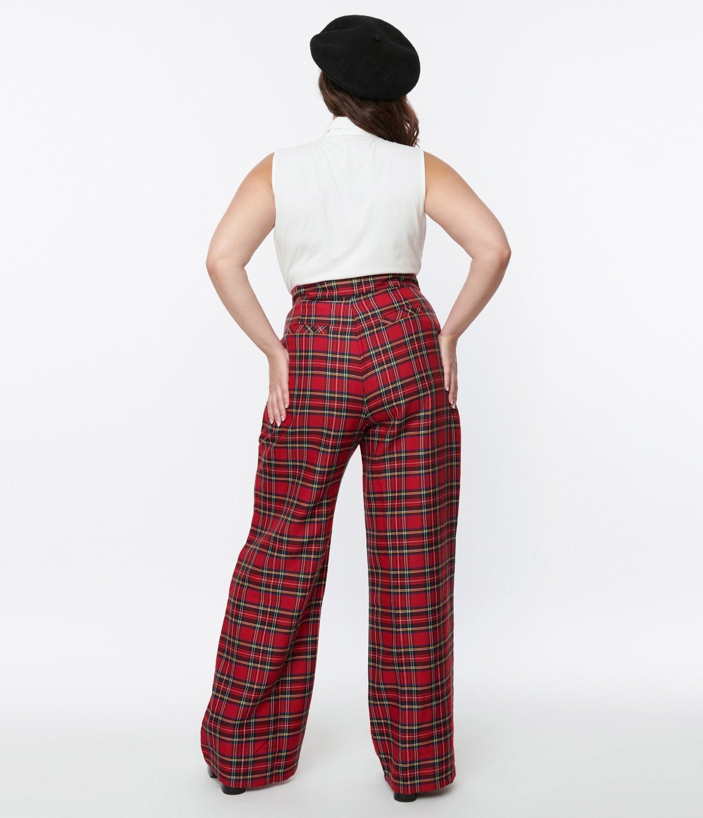 Smak Parlour Plus Size Red Plaid Wide Leg Trousers