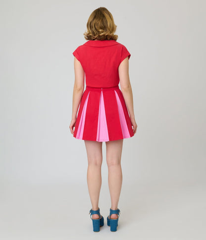Smak Parlour Red & Pink Rainbow Heart Pleated Mini Skirt