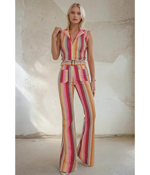 Striped Denim Belted Cotton Jumpsuit