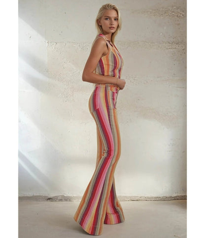 Striped Denim Belted Cotton Jumpsuit