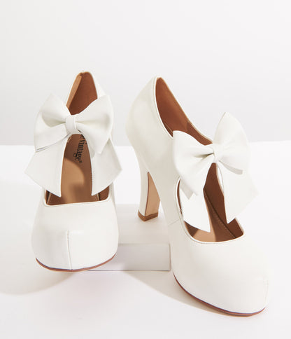 Unique Vintage 1920s White Bow Mary Jane Heels