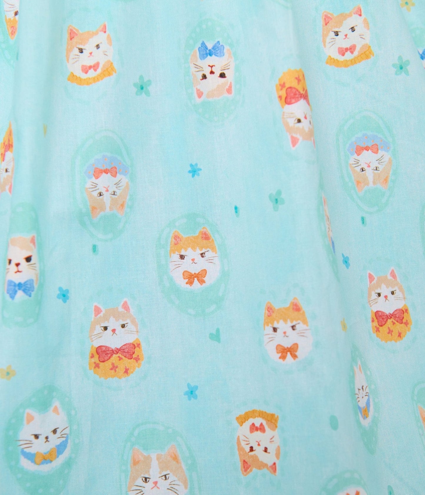 Unique Vintage Baby Blue Cat Print Swing Dress