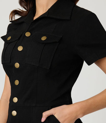 Unique Vintage Black Denim Garage Style Romper