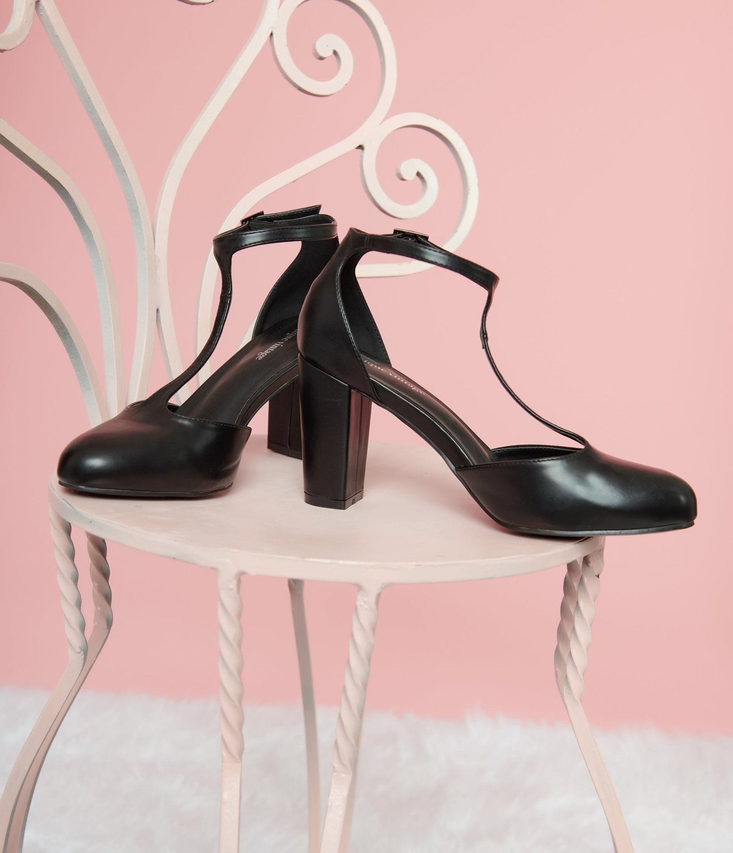 Unique Vintage Black Leatherette T-Strap Astaire Pumps