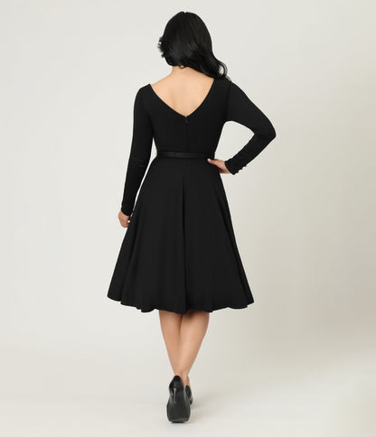Unique Vintage Black Long Sleeve Devon Swing Dress