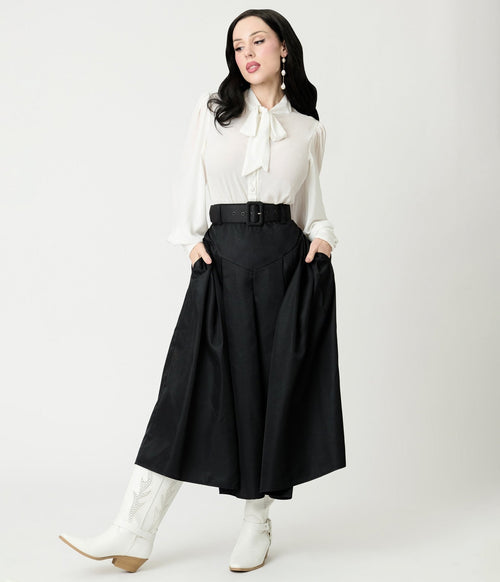 Unique Vintage Black Midi Skirt