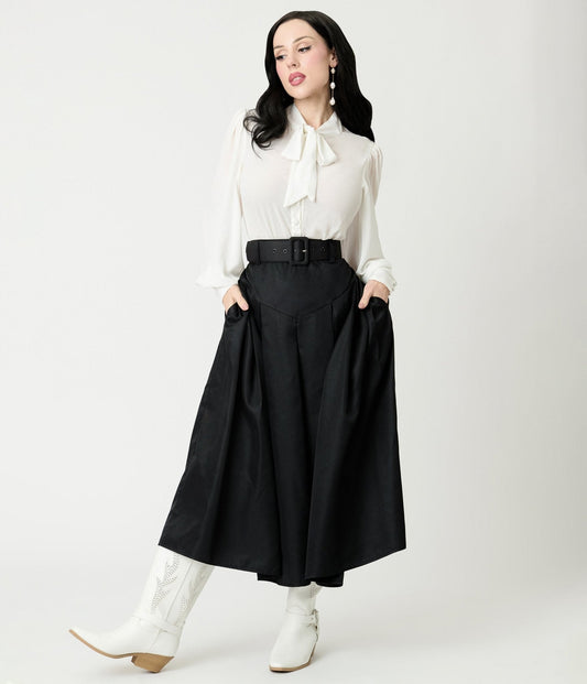 Unique Vintage Black Midi Skirt