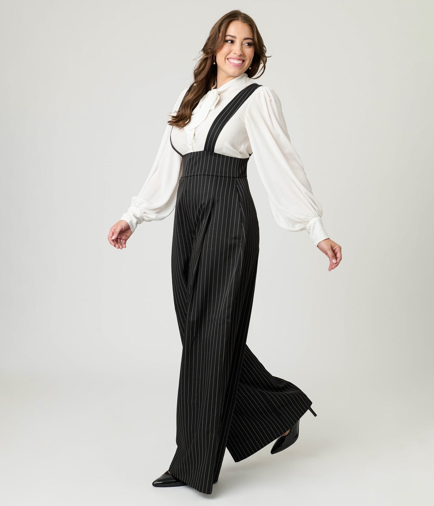 Unique Vintage Black Pinstripe Rochelle Suspender Pants