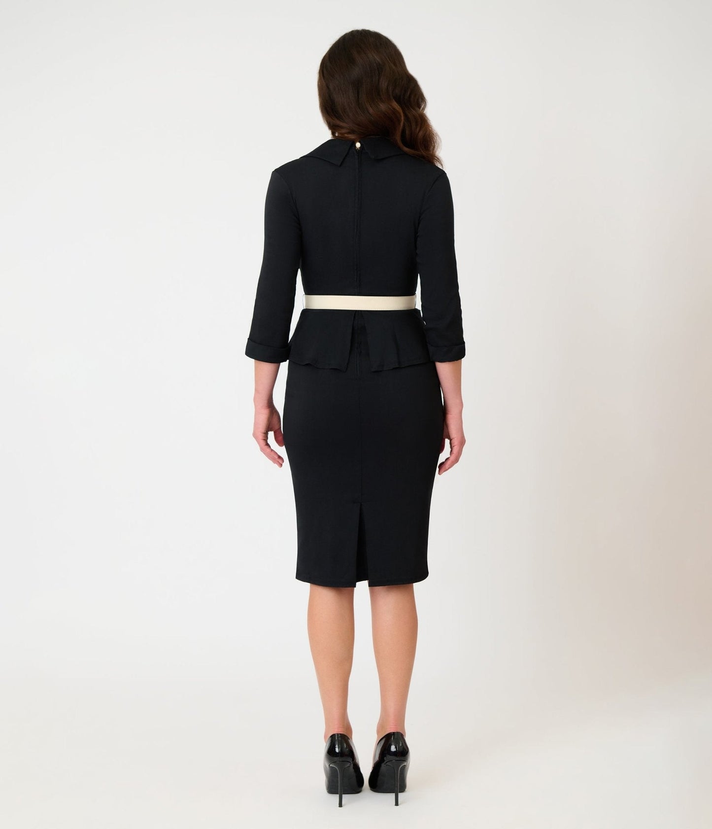 Unique Vintage Black & White Peplum Cooper Suit Dress