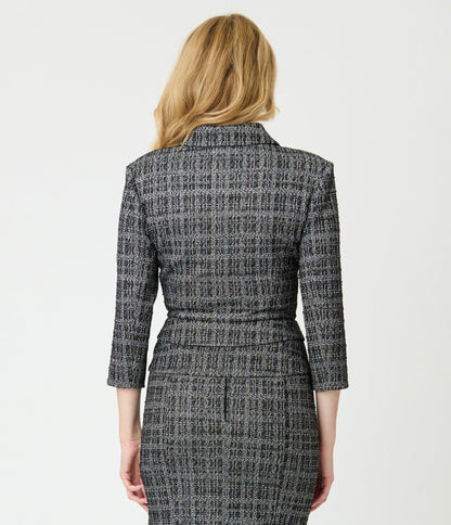 Unique Vintage Black & White Plaid Boucle Peplum Jacket