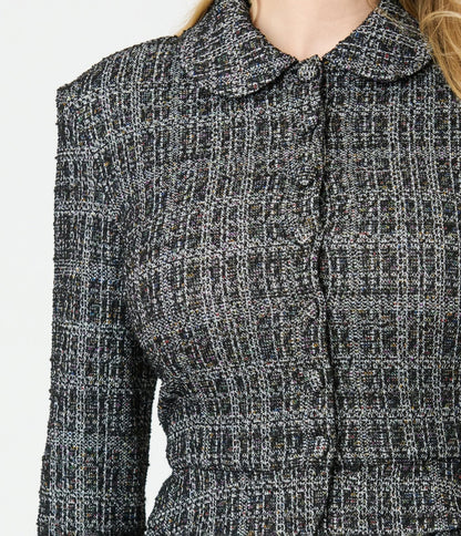 Unique Vintage Black & White Plaid Boucle Peplum Jacket