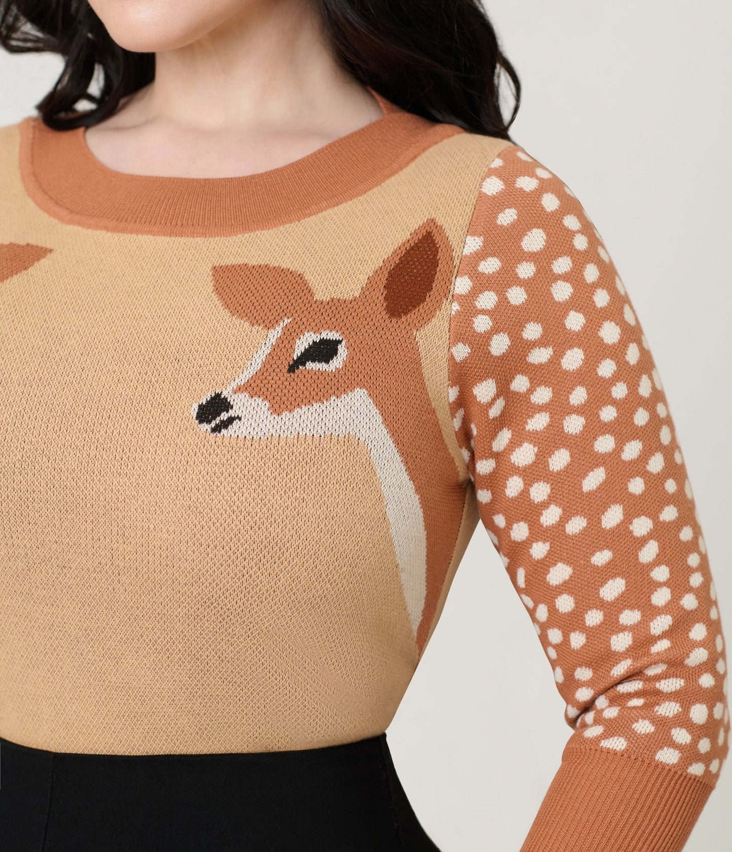 Unique Vintage Brown & Deer Sleeve Minou Sweater