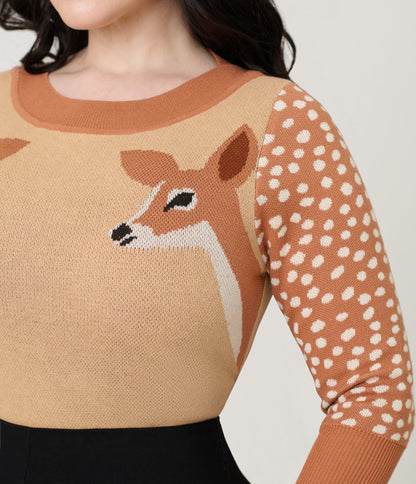 Unique Vintage Brown & Deer Sleeve Minou Sweater