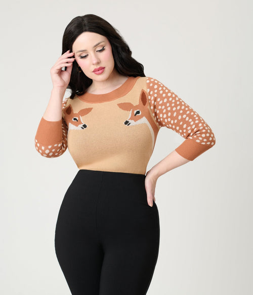 Unique Vintage Brown & Deer Sleeve Minou Sweater