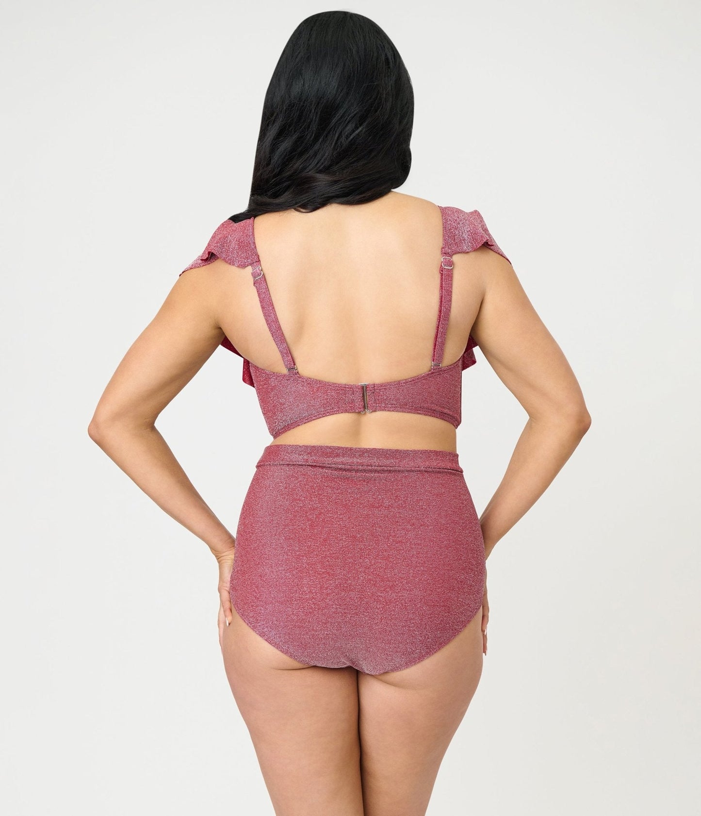 Unique Vintage Burgundy Lurex Monroe High Waist Bikini Bottom