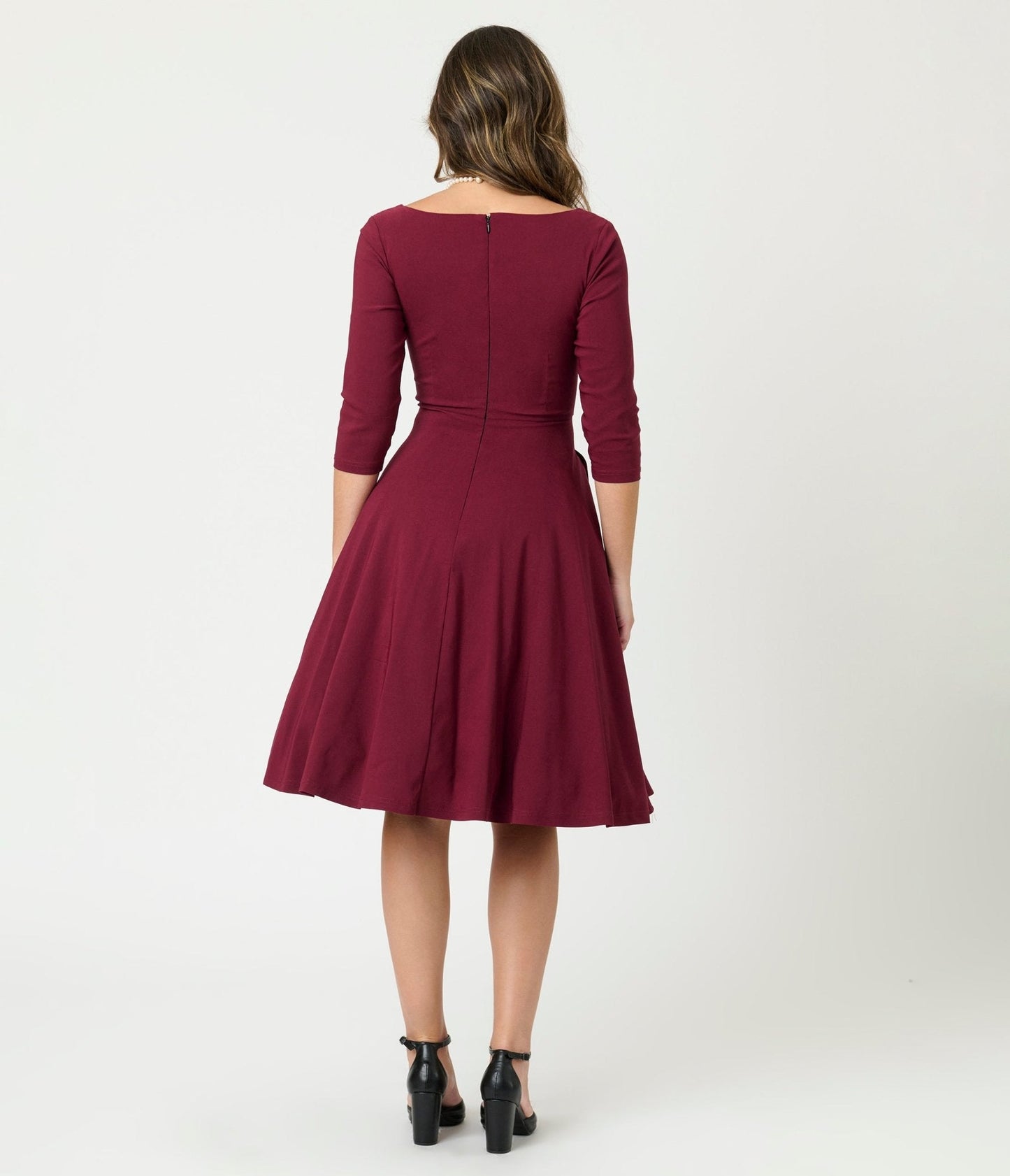 Unique Vintage Burgundy Pleated Bust Swing Dress