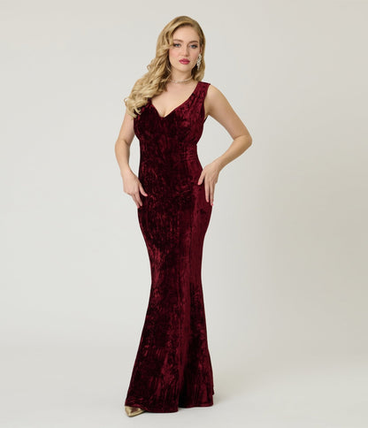 Unique Vintage Burgundy Textured Velvet Goldwyn Gown