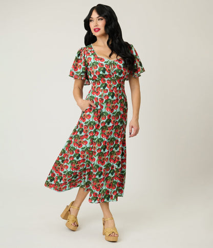 Unique Vintage Cherry Tomato Midi Dress