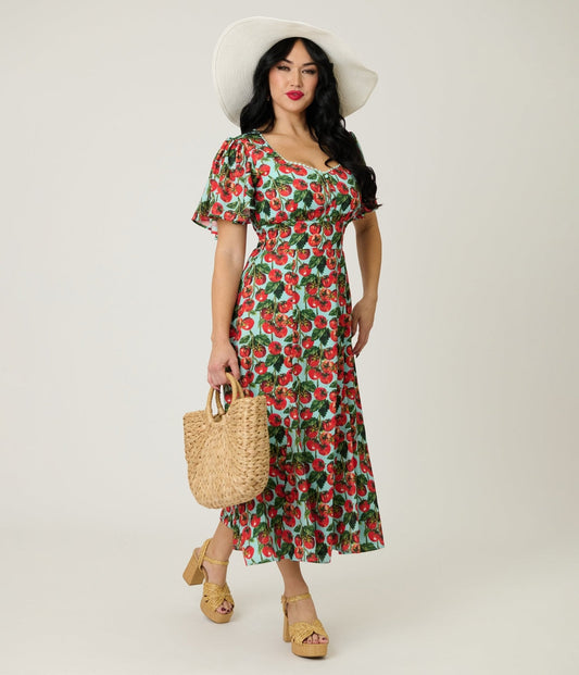 Unique Vintage Cherry Tomato Midi Dress
