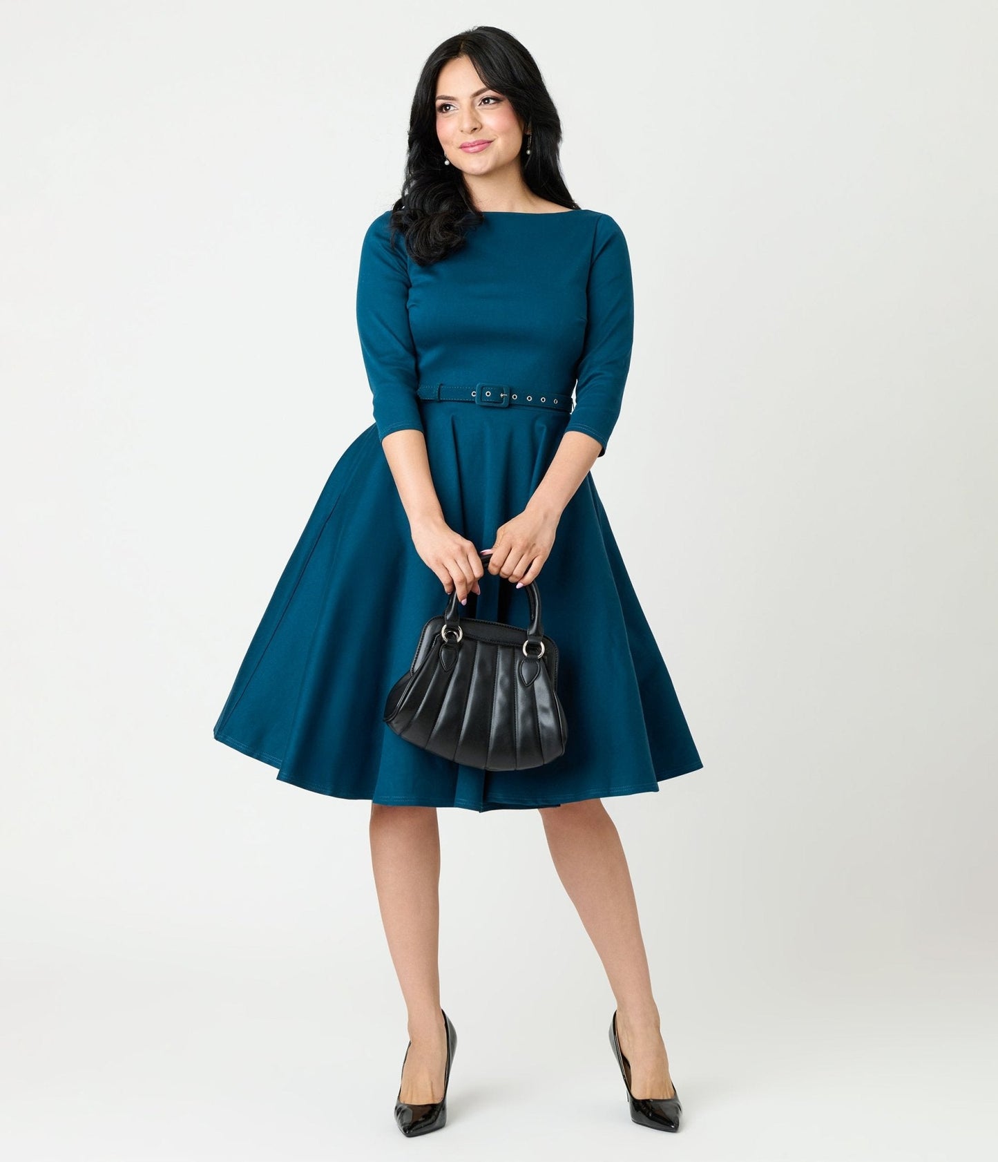 Unique Vintage Dark Teal Devon Swing Dress