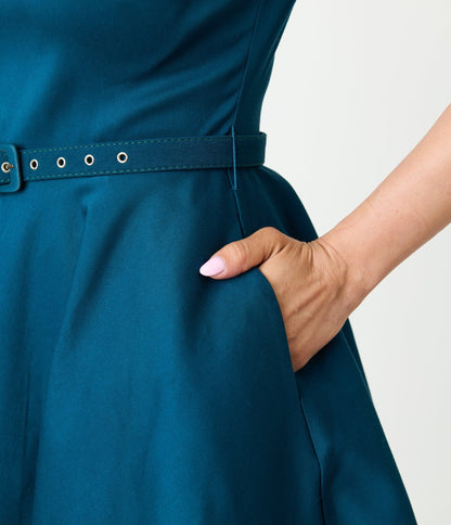 Unique Vintage Dark Teal Devon Swing Dress