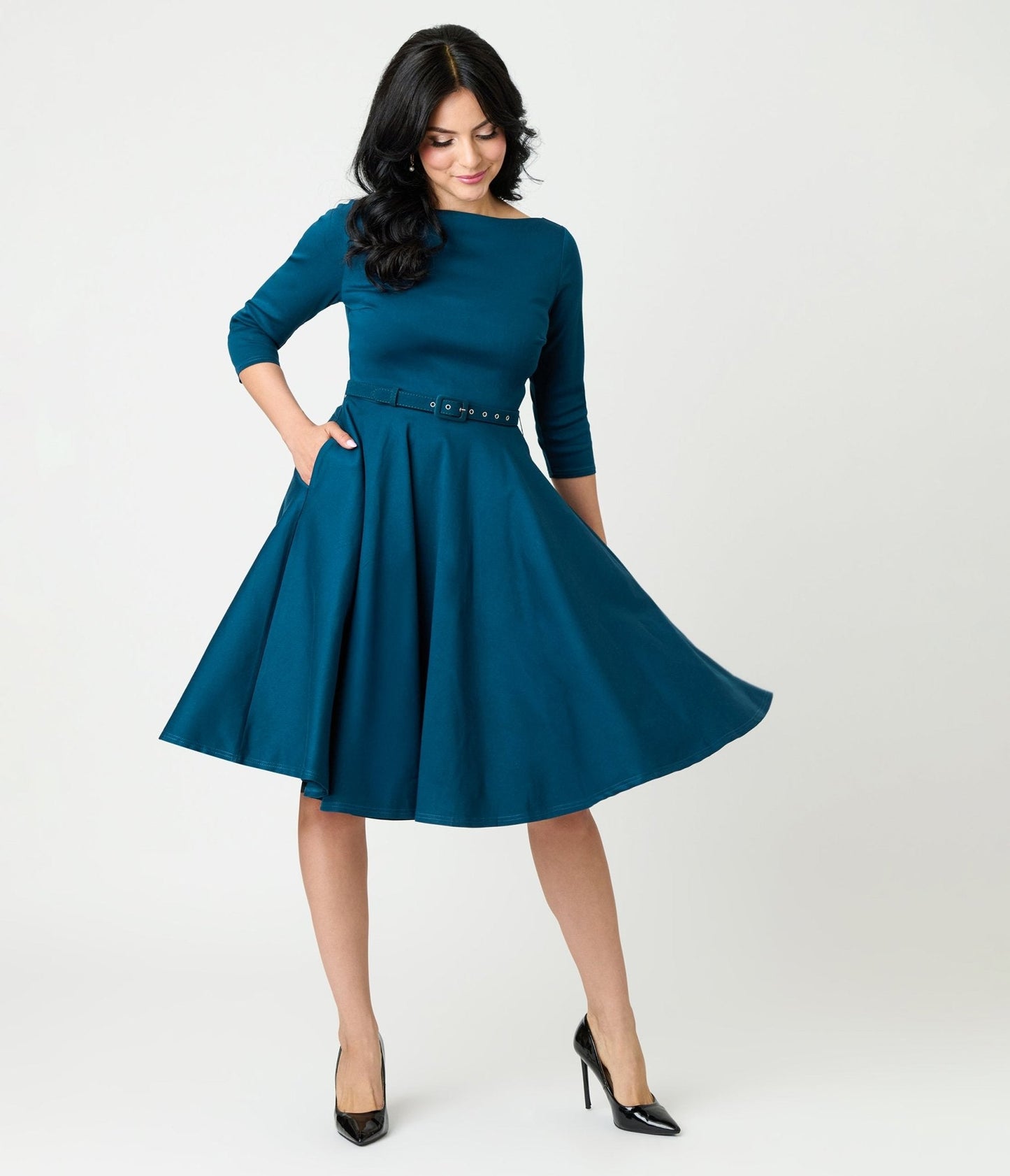 Unique Vintage Dark Teal Devon Swing Dress