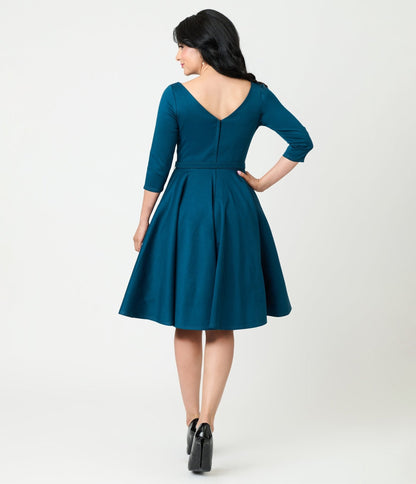 Unique Vintage Dark Teal Devon Swing Dress