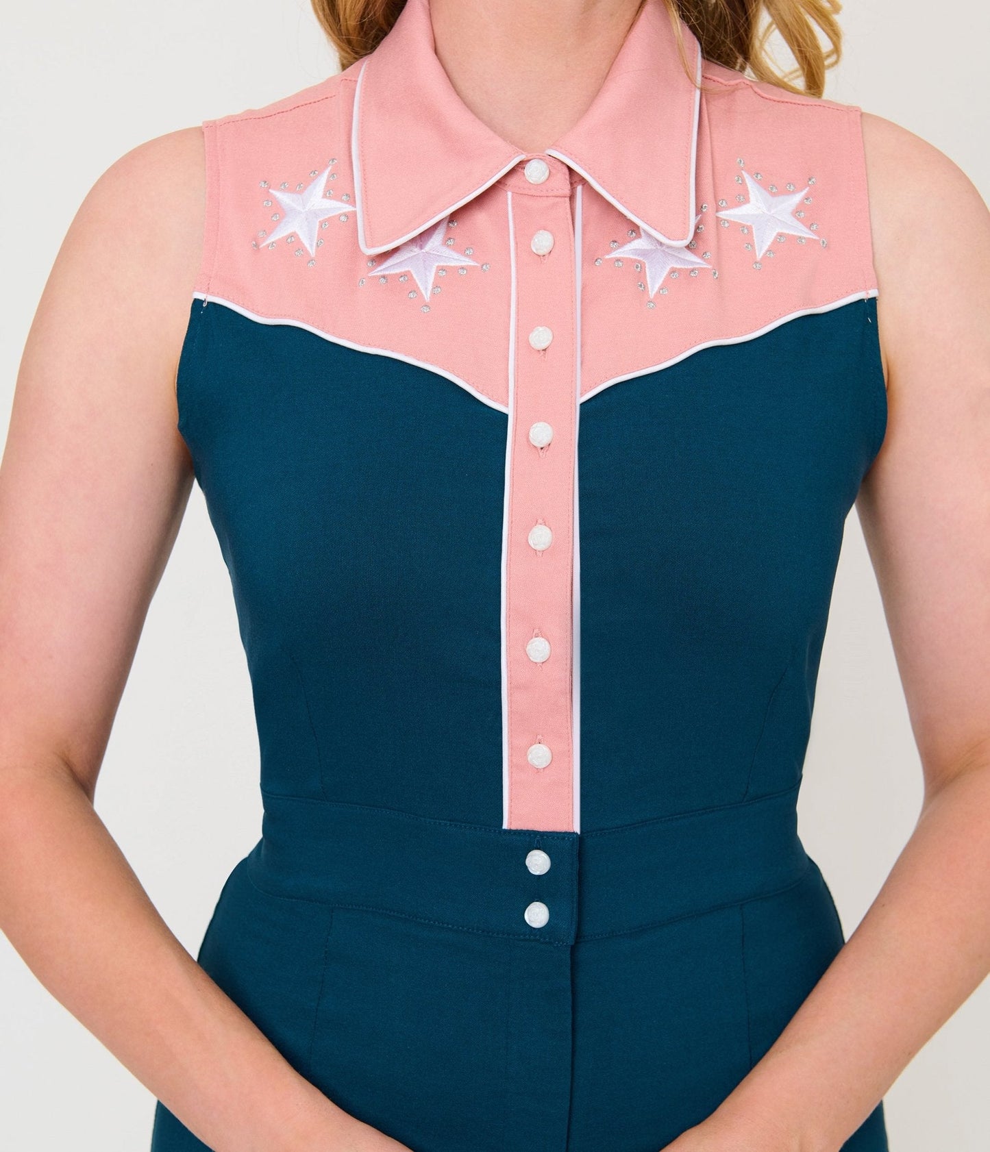 Unique Vintage Dark Teal & Pink Rodeo Ready Romper