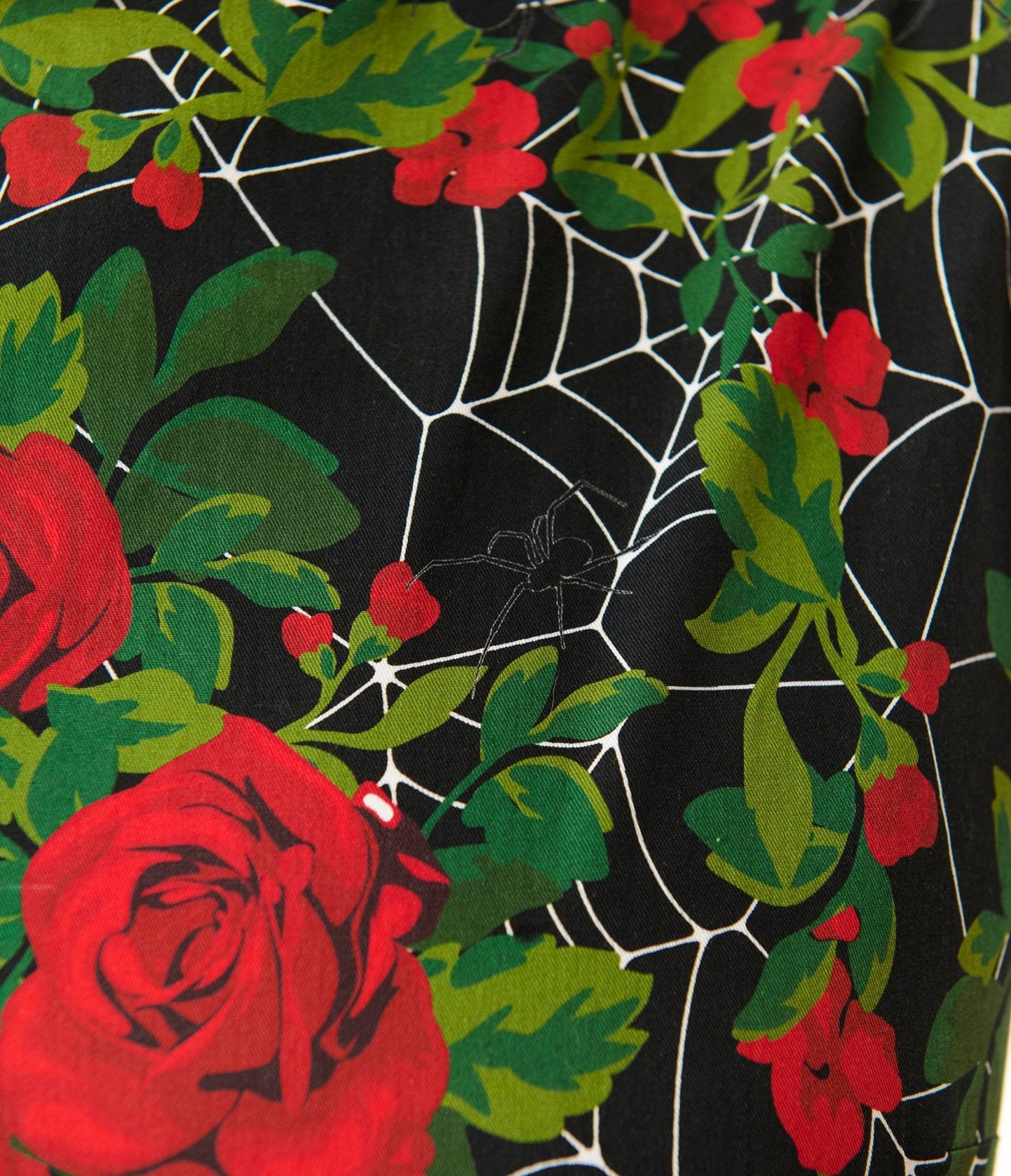 Unique Vintage Gothic Roses Sleeveless Cotton Swing Dress