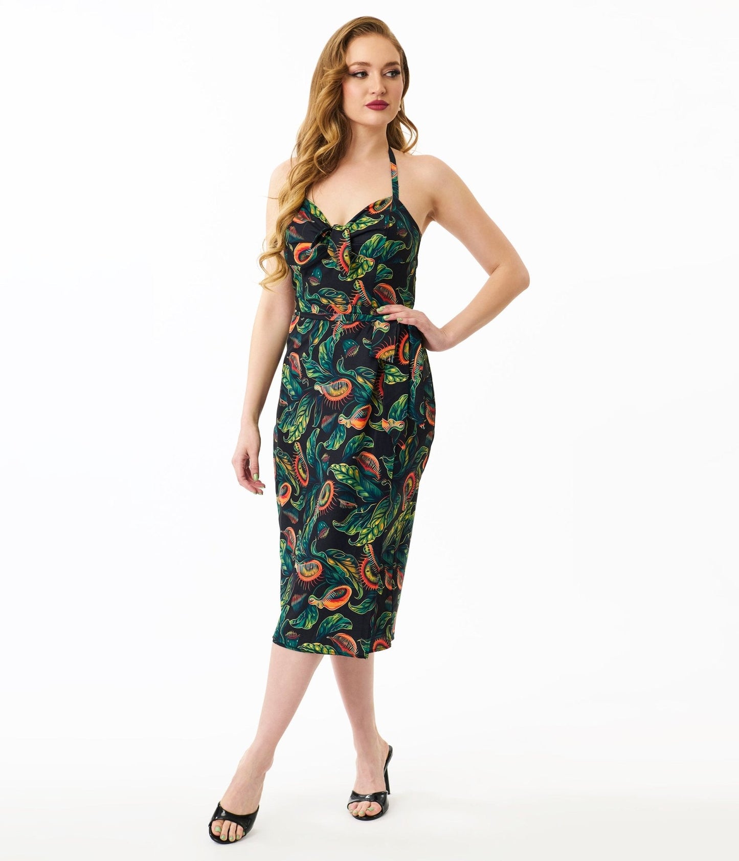 Unique Vintage Green Venus Fly Trap Leilani Sarong Dress